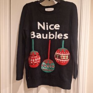 Black Holiday Sweater with Festive Ornaments